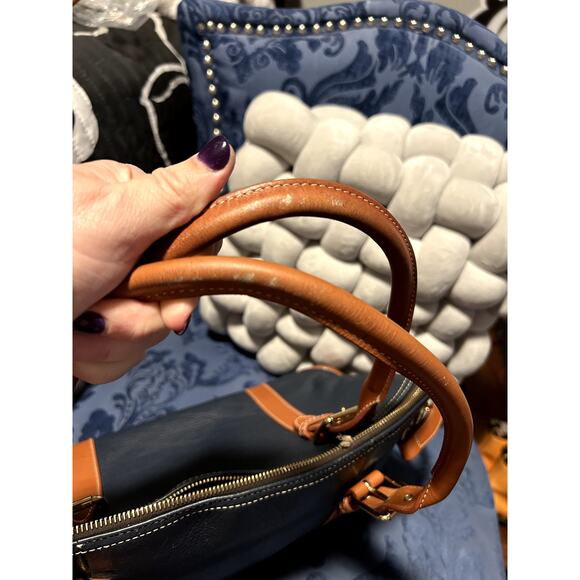 Vintage Dooney and Bourke Double Handle Satchel Navy and Tan - Picture 9 of 9